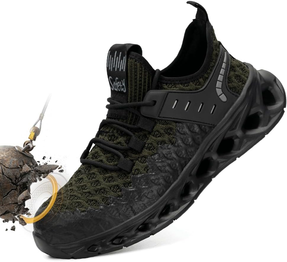 

Защитные ботинки Hogent с металлическим носком для мужчин и женщин - легкие, дышащие кроссовки для работы - обувь с защитой от проколов для строительства и склада, черные