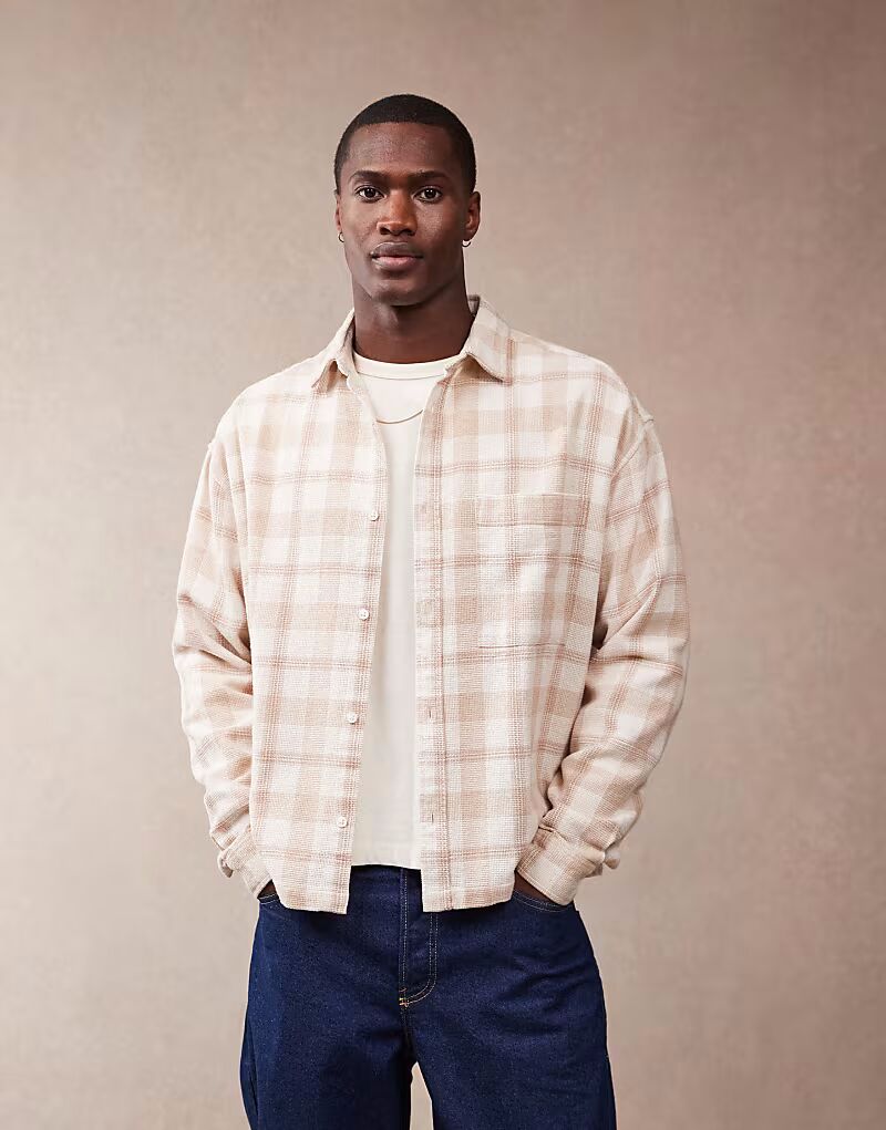 

ASOS DESIGN рубашка свободного кроя в клетку в стиле 90-х, фактурная, нейтрального цвета