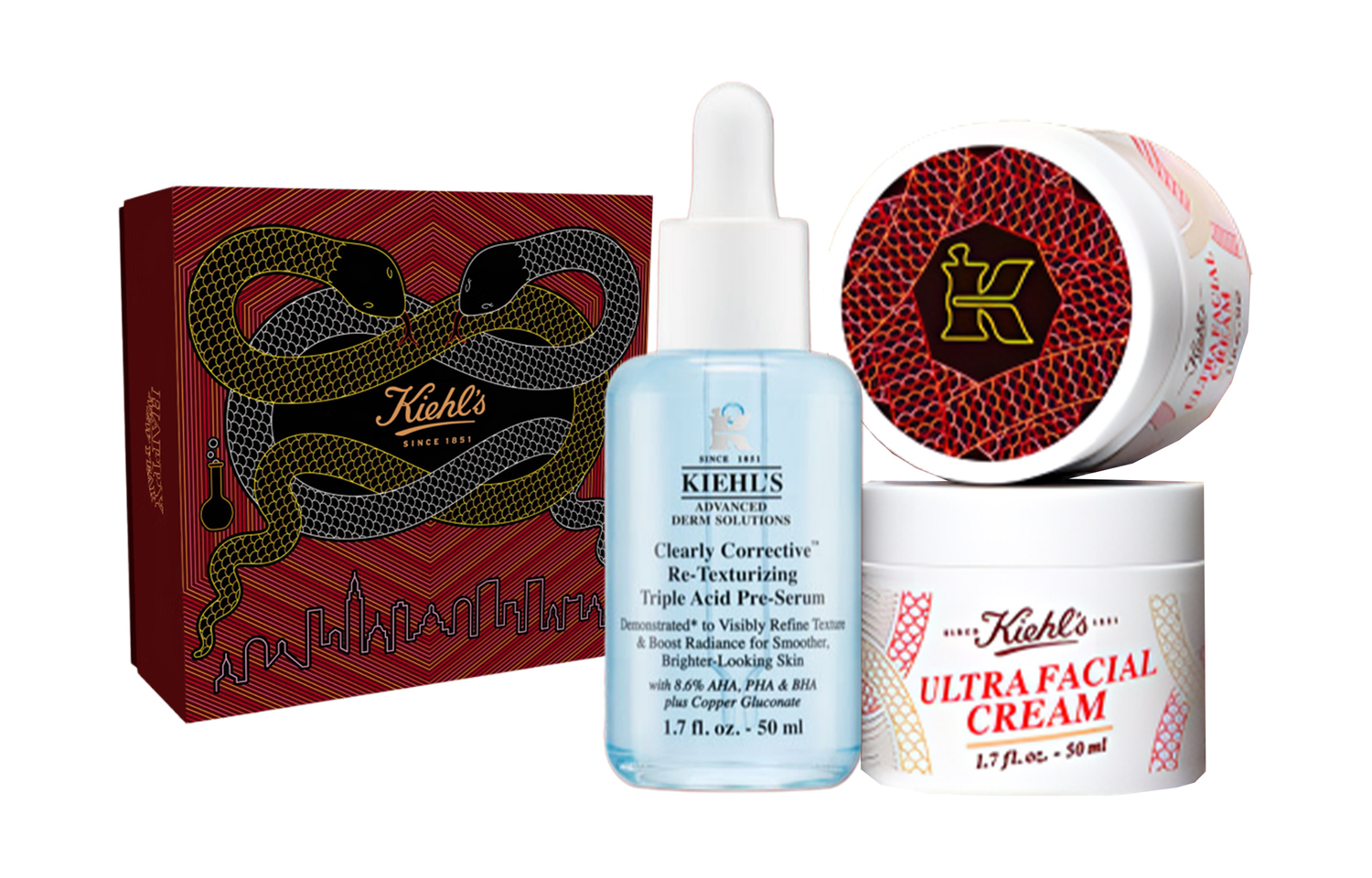 

Keyanshi новогоднее лимитированное издание Looloo Bottle сыворотки наборы для ухода увлажняющий, восстанавливающий и контролирующий жирность 50мл+50мл Kiehl's