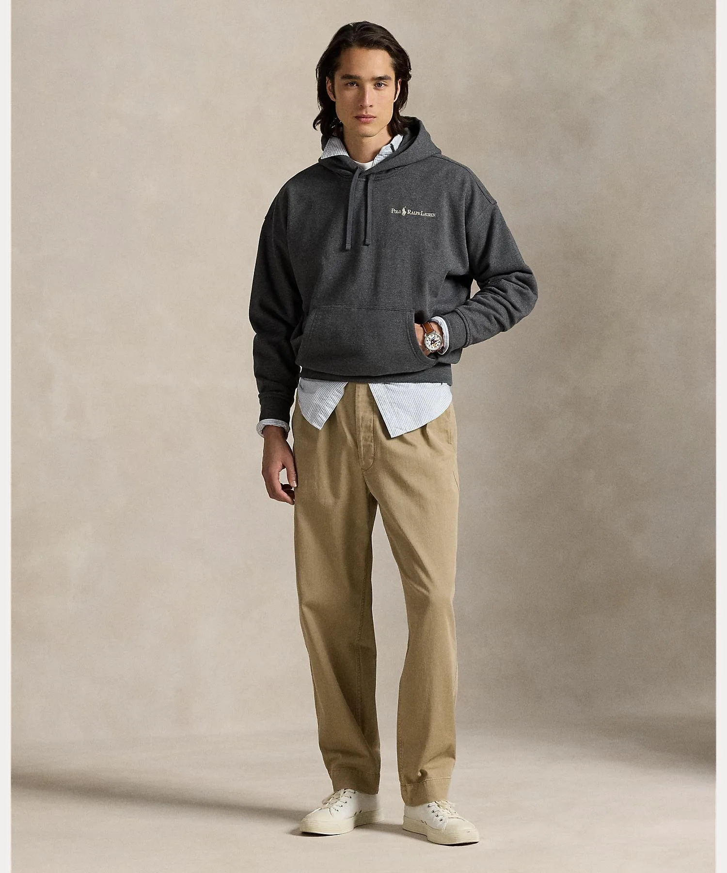 Толстовка с капюшоном и логотипом свободного кроя из флиса Polo Ralph Lauren, цвет 020 Gray — фото 3