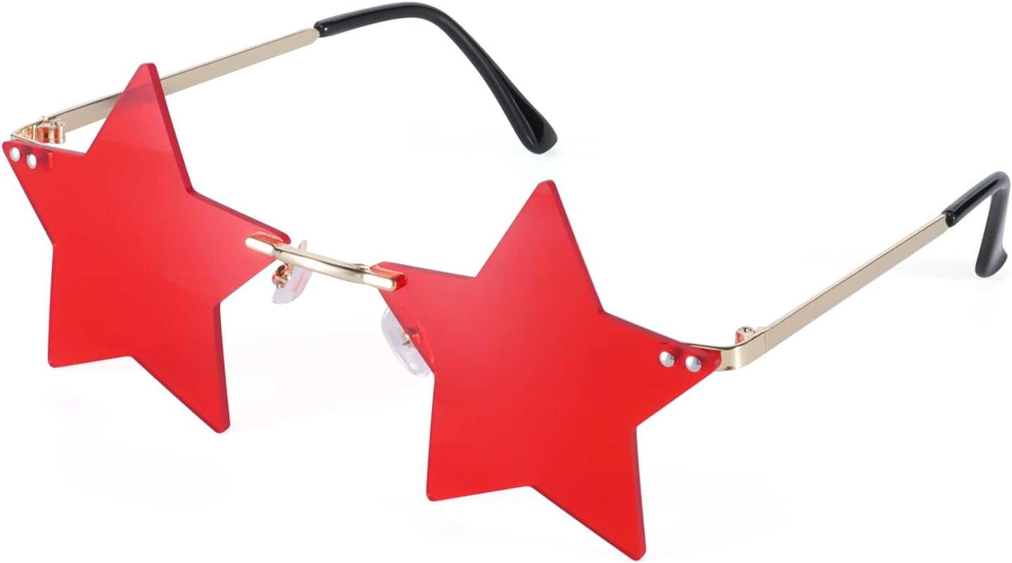 

Солнцезащитные очки без оправы со звездами, разноцветные солнцезащитные очки для женщин, очки с пентаграммой, сувенир для вечеринки на Хэллоуин, очки со звездами Dazzleimart, Red