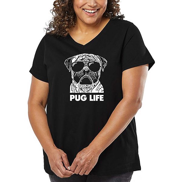 

Женская футболка plus size V-neck с принтом Pug Life La Pop Art, Black, Черный, Женская футболка plus size V-neck с принтом Pug Life La Pop Art, Black