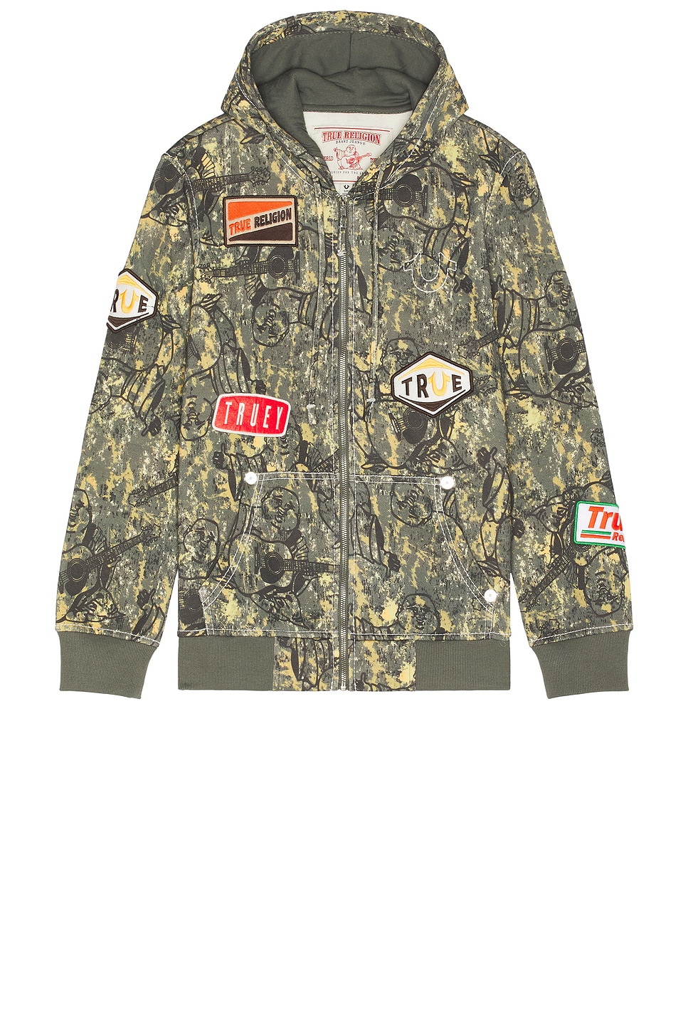 

Толстовка на молнии с большим принтом "Будда" в камуфляже True Religion, buddah camo