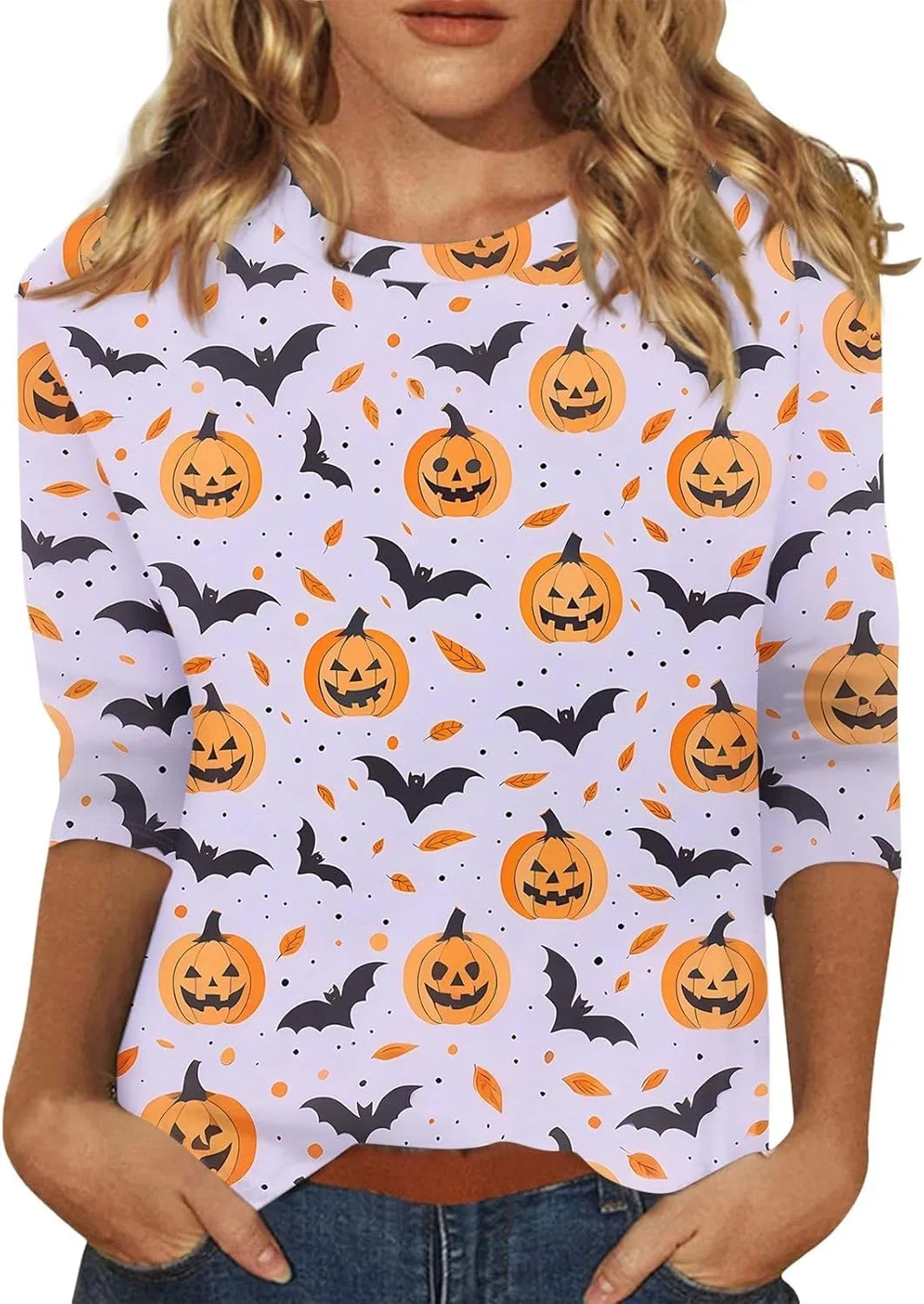 Женская блуза с 3/4 рукавом, Halloween, Light Purple