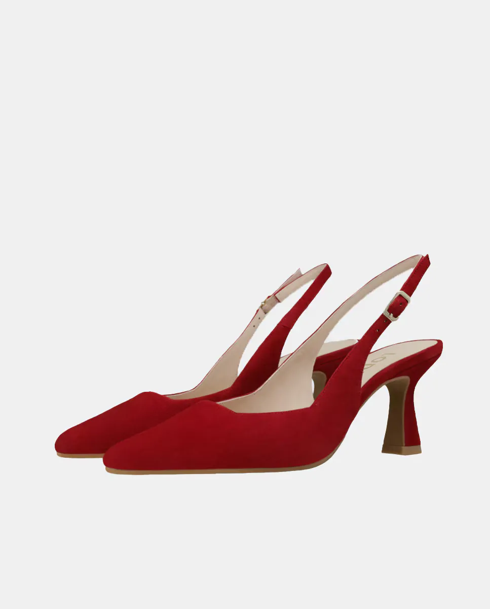Туфли на каблуке из серебристой кожи с открытой пяткой Lodi, цвет Rojo fuego — фото 2