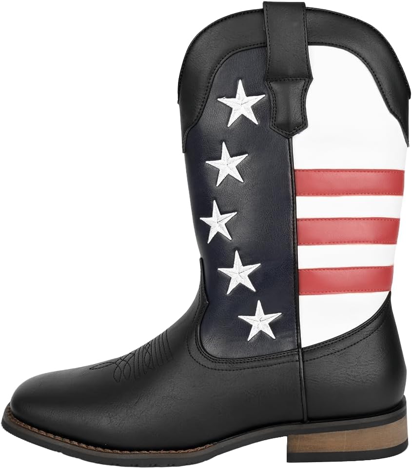 

Мужские вестерн-сапоги Santimon с американским флагом, звездами и полосами, сапоги для верховой езды, черный