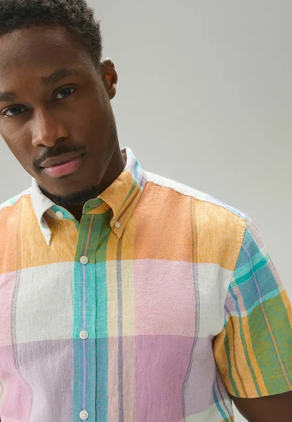 Рубашка Next, Regular fit madras check short sleeve shirt, оранжево-розовый — фото 3