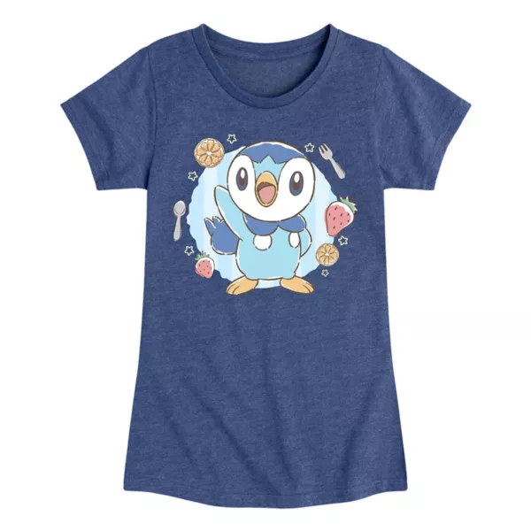 

Футболка с принтом Piplup из Pokemon Cafe для девочек 7-16 лет Licensed Character, цвет heather navy