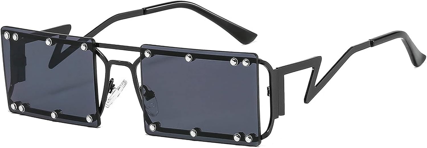 

Модные прямоугольные солнцезащитные очки для женщин, винтажные, без оправы, с прозрачными линзами цвета морской волны, мужские солнцезащитные очки с заклепками, защита от УФ-излучения UV400 COTIA, Black