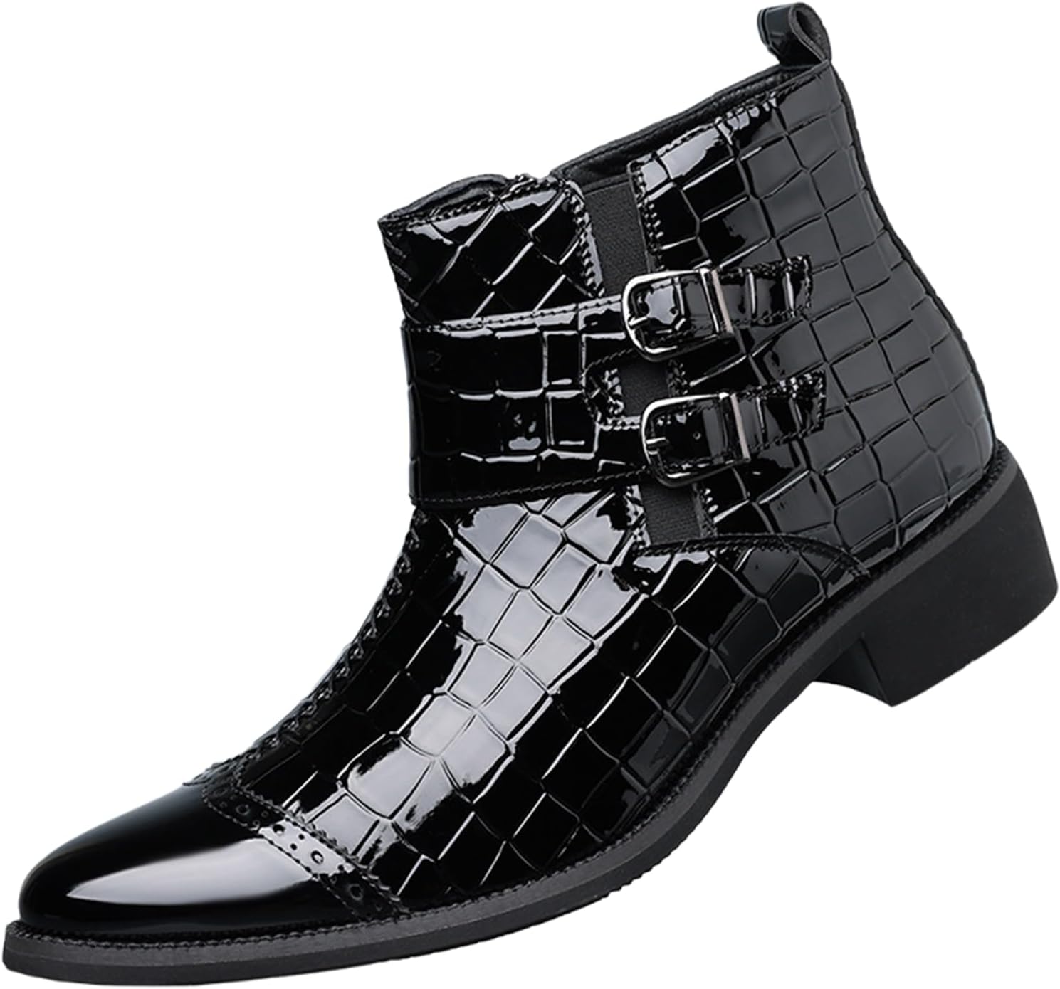 

Мужские кожаные ботинки челси с тиснением под крокодила, боковой молнией, модным заостренным носком, ремешком на щиколотке, массивным каблуком-кубиком и эластичной вставкой, деловые ботильоны Nxnbhsl, черный