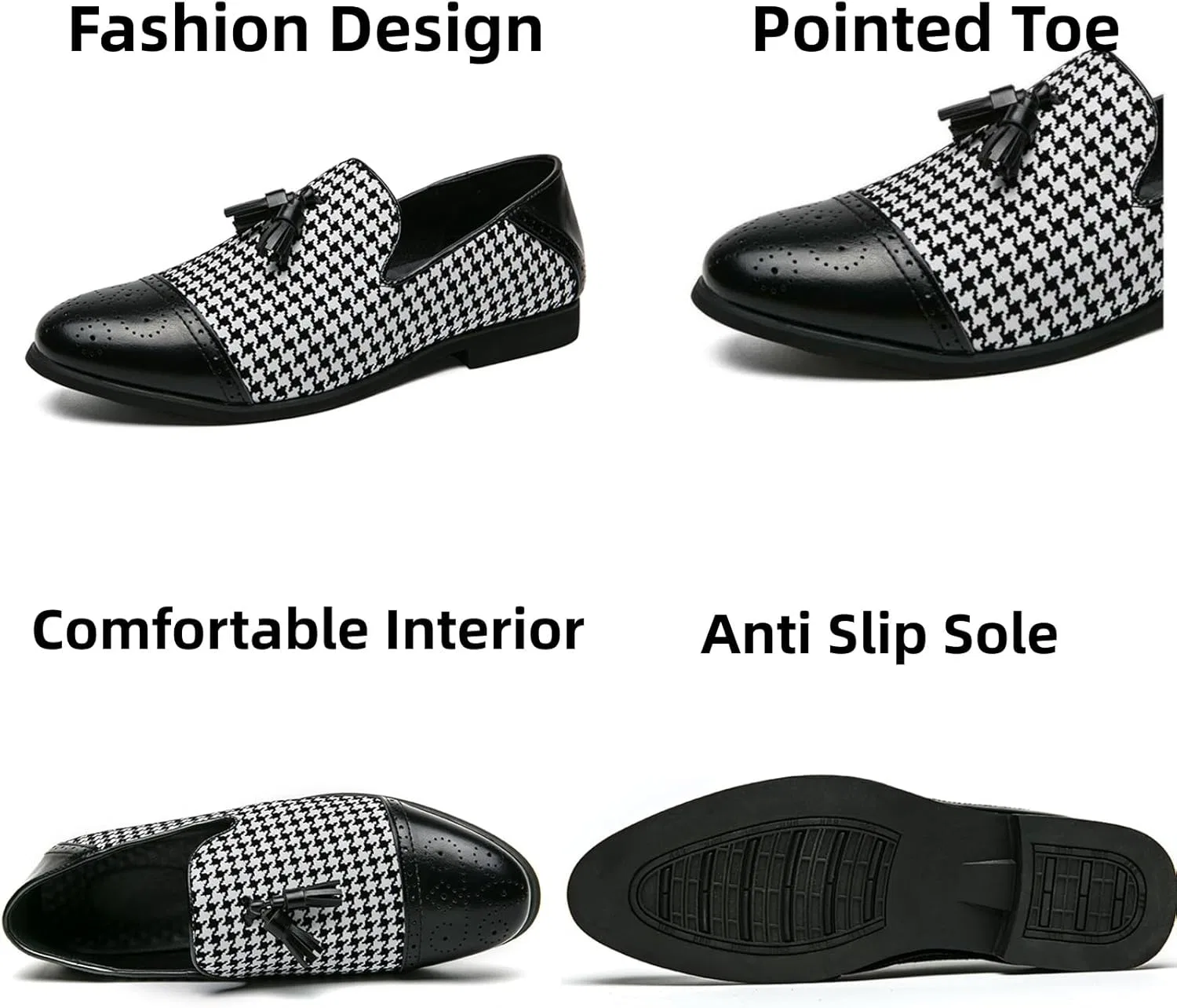 Лоферы кожаные с кисточками Aimery Aimery Mens Leather Tassels Two Tone Brogue Dress Loafers Modern Low-Top Smoking Slipper Luxury Flat Penny Loafers Wedding Party Prom Shoes, черный — фото 3