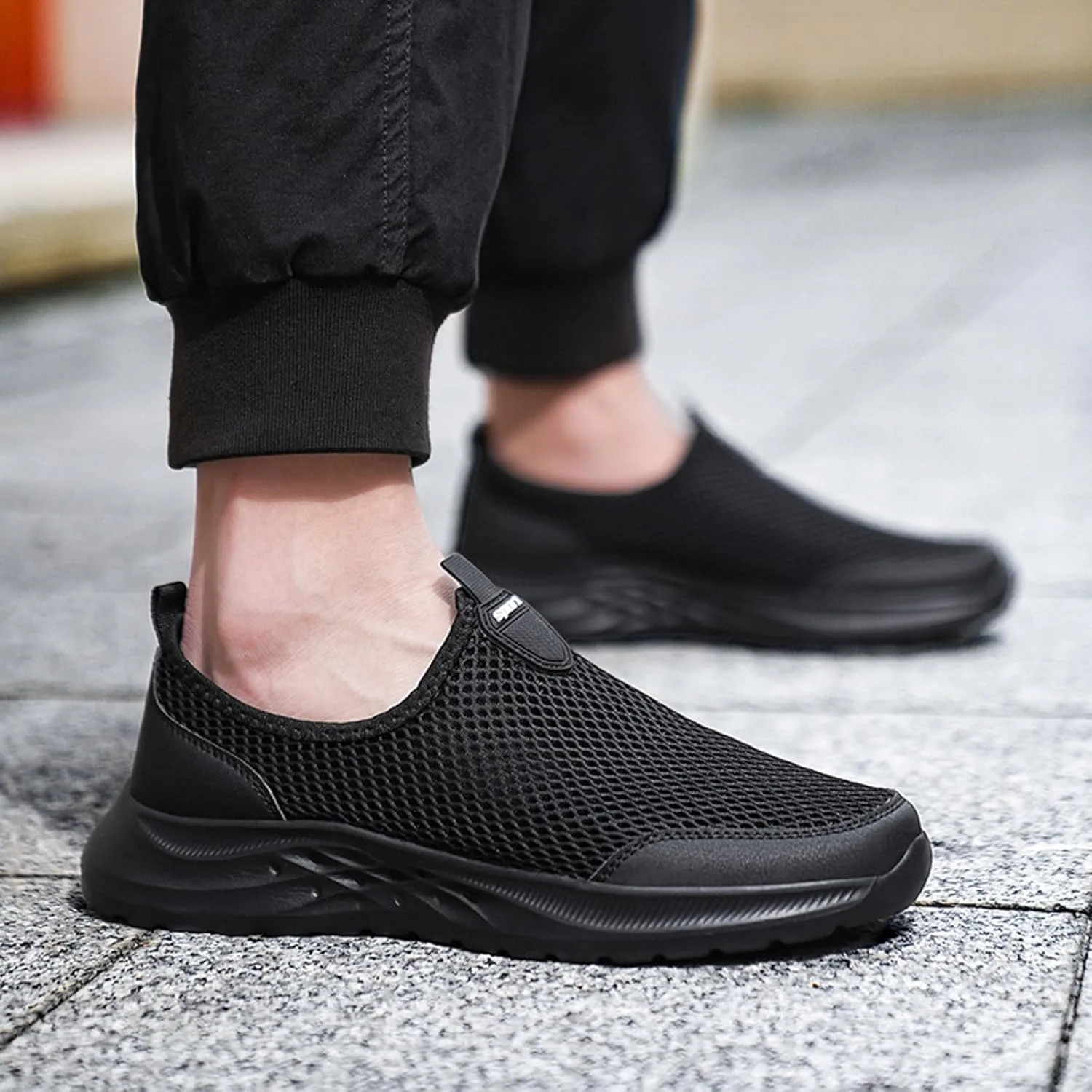 Кроссовки Generisch Herren Sommer Mesh Atmungsaktive Wanderschuhe Bequeme Wanderschuhe Outdoor Reiseschuhe Mode Lassige Sportschuhe, черный — фото 2