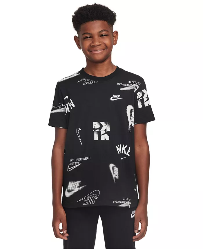 

Футболка хлопковая с принтом Big Kids Sportswear Nike, черный