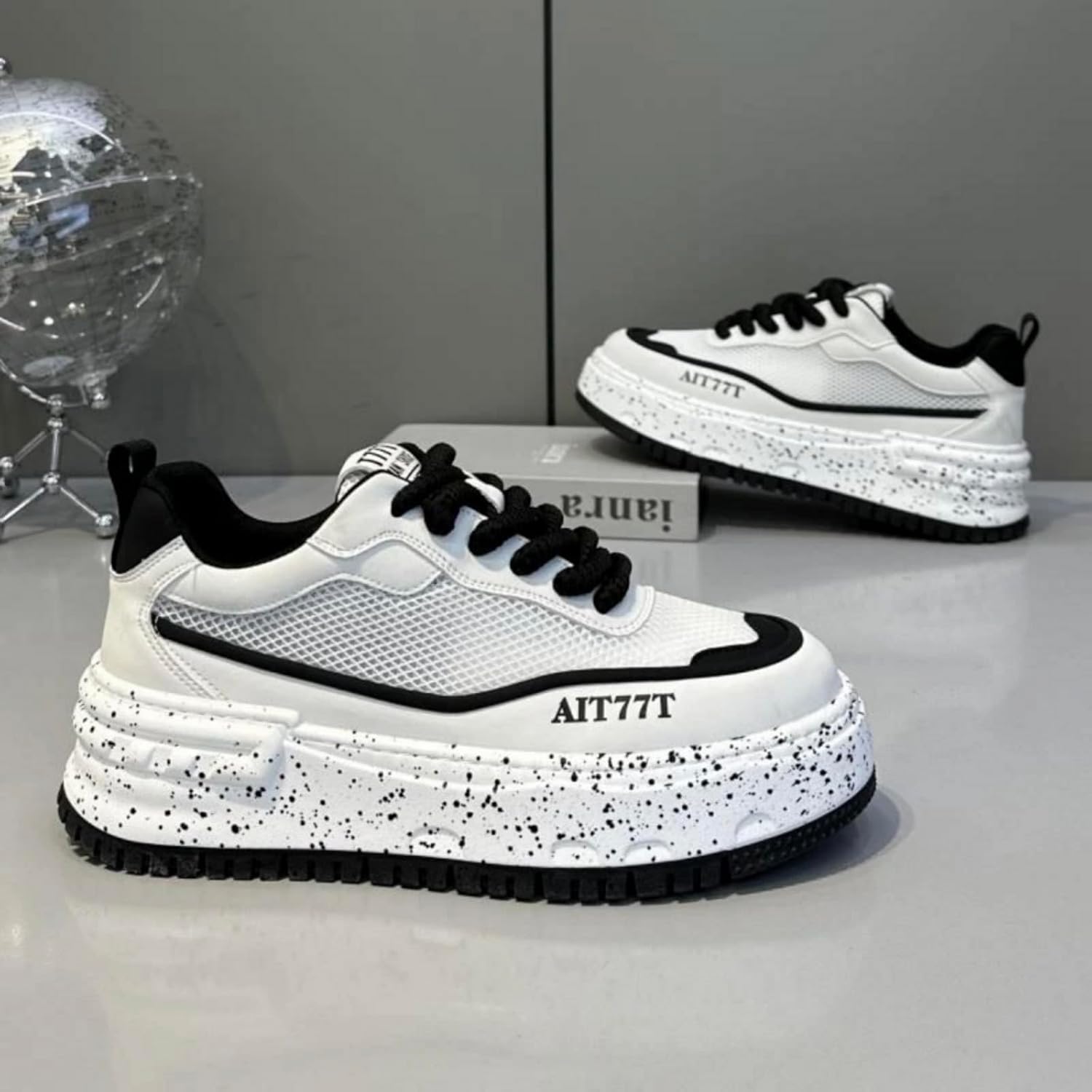 Мужские кроссовки Speckled на платформе с одинокой подошвой, стильная повседневная спортивная обувь- идеально подходит для прогулок по городу, тренировок в зале и ежедневных поездок Kpdwfms, белый/черный — фото 4