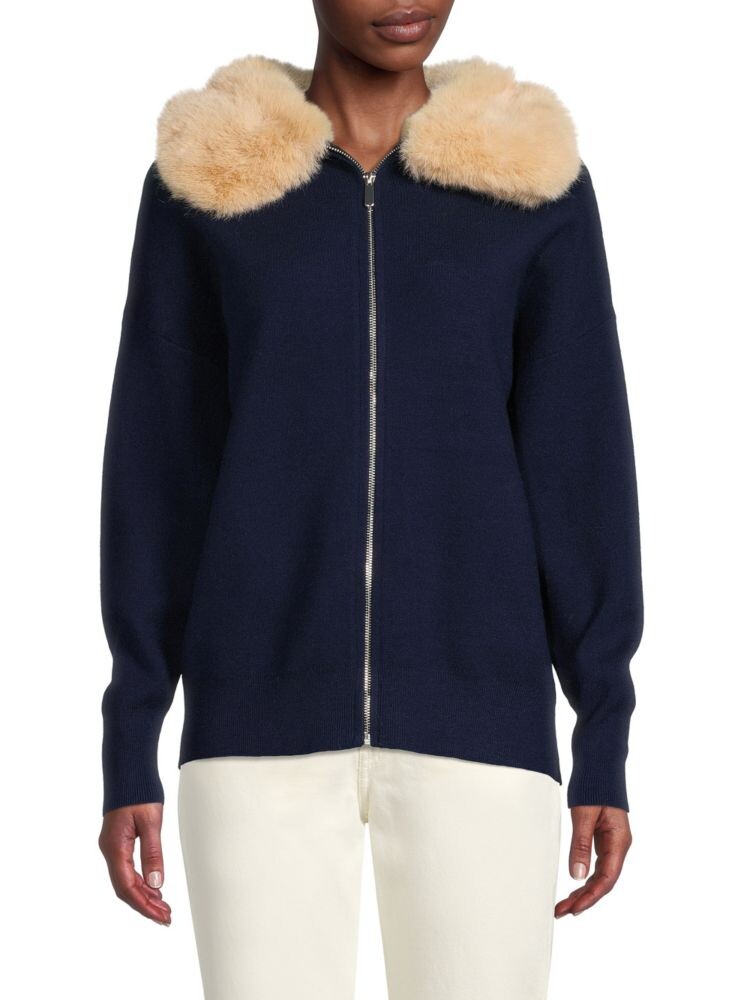 

Свитер-бомбер с воротником из искусственного меха Saks Fifth Avenue, цвет Medieval Navy