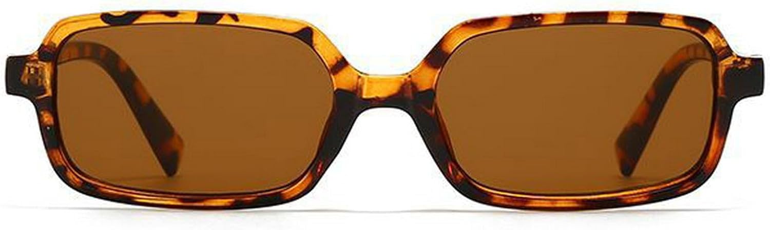 

Солнцезащитные очки в стиле ретро прямоугольной формы для женщин и мужчин, маленькие, в стиле 90-х, винтажные, модные, с узкой прямоугольной оправой, в стиле панк mincl, Leopard