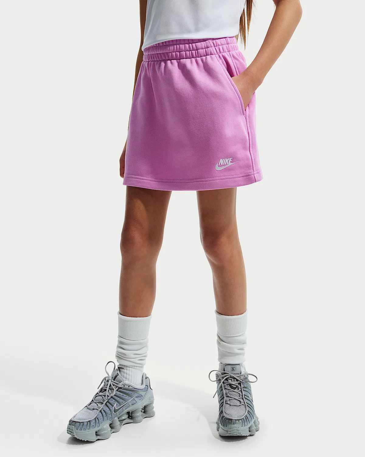 Детская юбка Nike Sportswear Club из французского трикотажа, Light Magenta/Light Magenta/White — фото 2