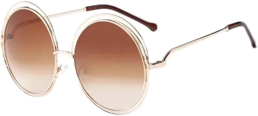 

Винтажные круглые солнцезащитные очки большого размера с крупными линзами и зеркальным покрытием для женщин, в металлической оправе, стильные женские солнцезащитные очки KTUCN, 4-gold-tea