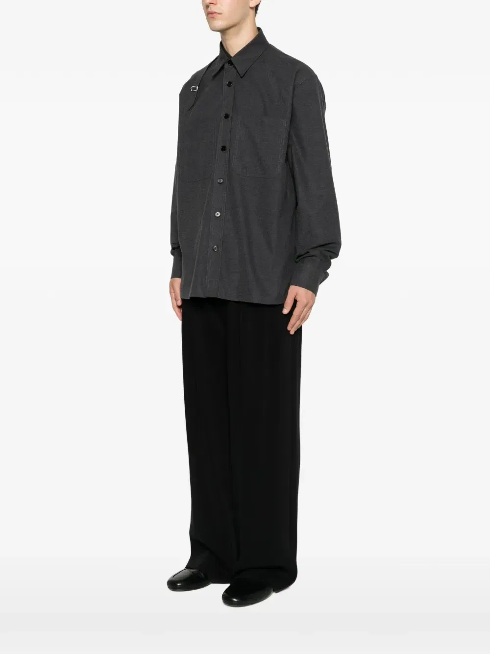 Рубашка-overshirt с детальной упряжью и накладными карманами Alexander McQueen, серый — фото 3
