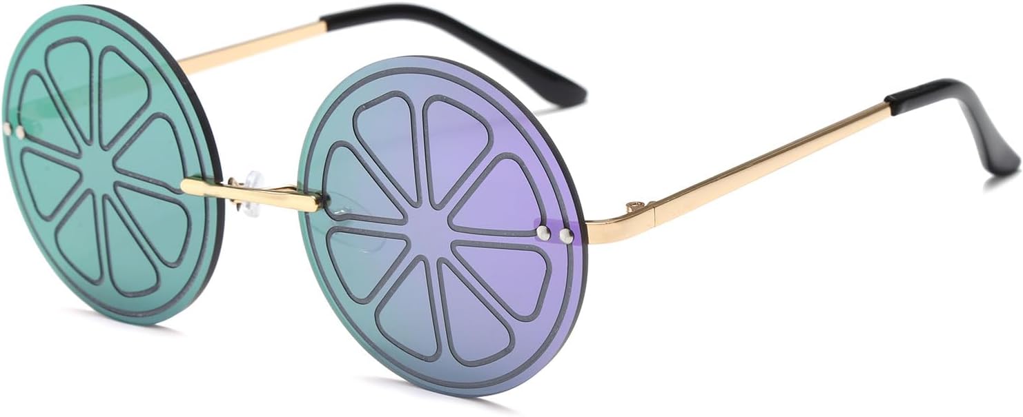 

Солнцезащитные очки LJCZKA Lemon с зеркальными линзами для женщин и мужчин. Модные круглые очки без оправы. Уникальные креативные очки для вечеринок, фестивалей и выпускных вечеров, Purple