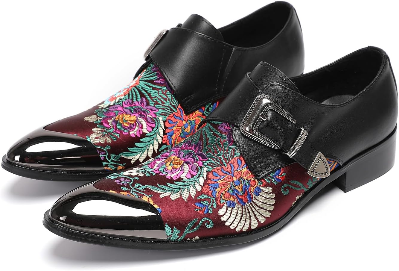 

Мужские лоферы Santimon с ремешком-монком - вечерние повседневные кожаные туфли с цветочной вышивкой - двухцветные мокасины для бальных вечеринок, диско и свадеб, черный