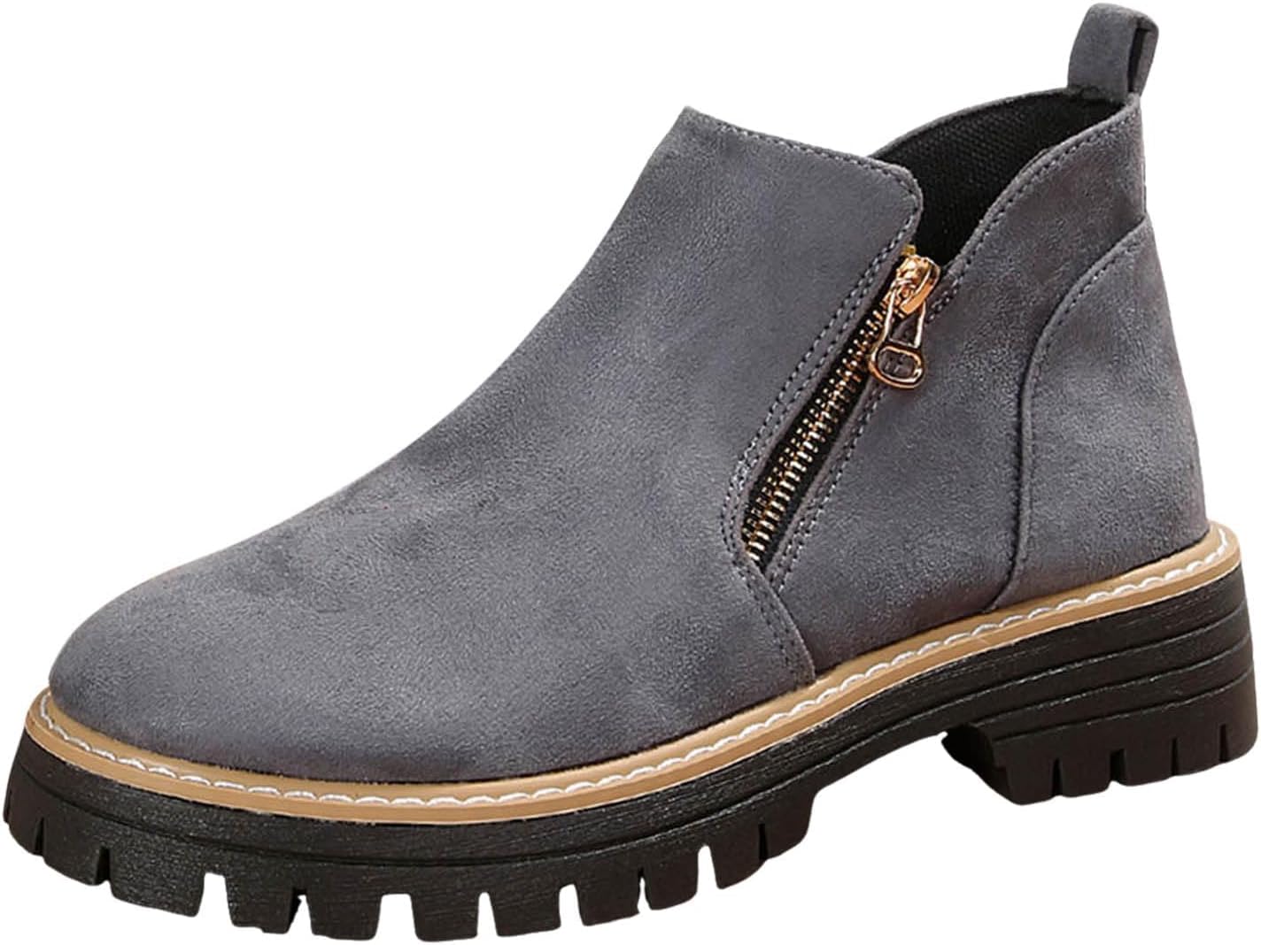 

Женские ботильоны Movnebyro с массивным каблуком, платформой и боковой молнией, винтажные с круглым носком, повседневные ботинки для прогулок на осень, уличная обувь на каждый день, серый