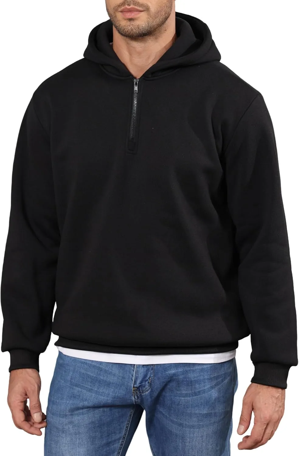 

Мужская толстовка с капюшоном на четверть молнии, флисовая, облегченная LINMYZAI