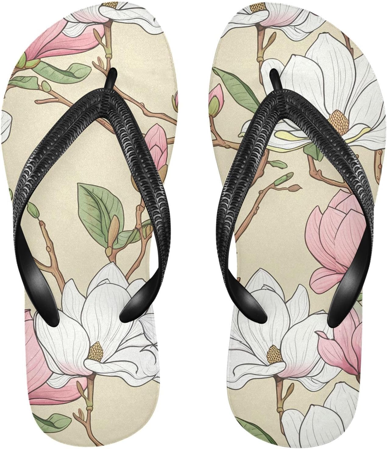 

Мужские и женские пляжные шлепанцы Magnolia Flower бежевого цвета, резиновые, противоскользящие, летние, для душа и прогулок Sinestour