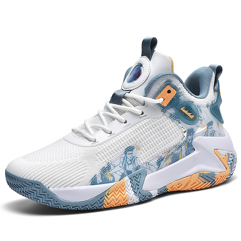 

Kuding Мужские баскетбольные кроссовки Mid Top черно-белые с бело-голубой сеткой, цвет White Sea Blue, Mesh