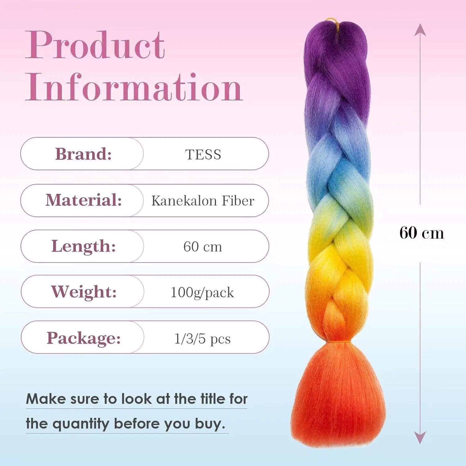 Искусственные волосы Tess Jumbo Braids для плетения, 60 см, 100 г Tess — фото 2