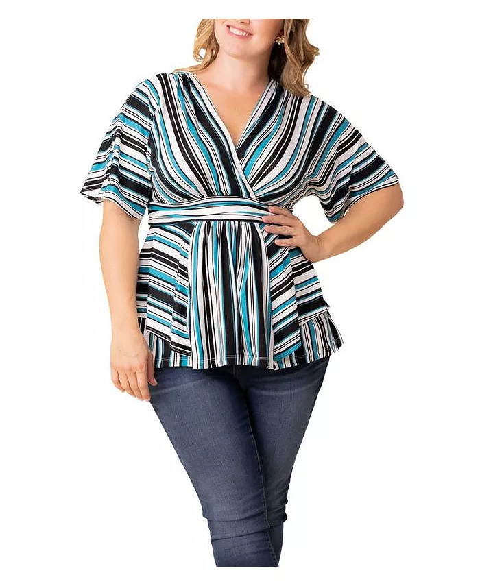 

Топ Boulevard Plus Size с короткими рукавами в полоску Kiyonna, зеленый
