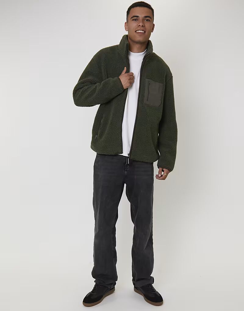 

Куртка Borg с застежкой-молнией и карманом зеленого цвета South Beach