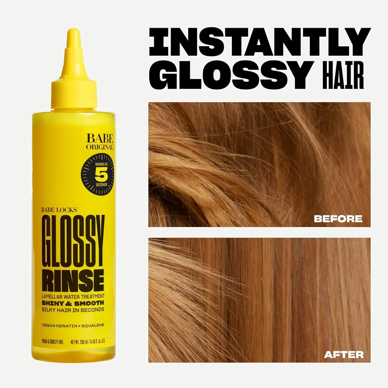 BABE ORIGINAL Babe Locks Glossy Rinse Treatment - средство для придания блеска волосам, увлажняющее ламеллярную маску для волос, используемое в душе. 500 мл (1 шт.) — фото 3
