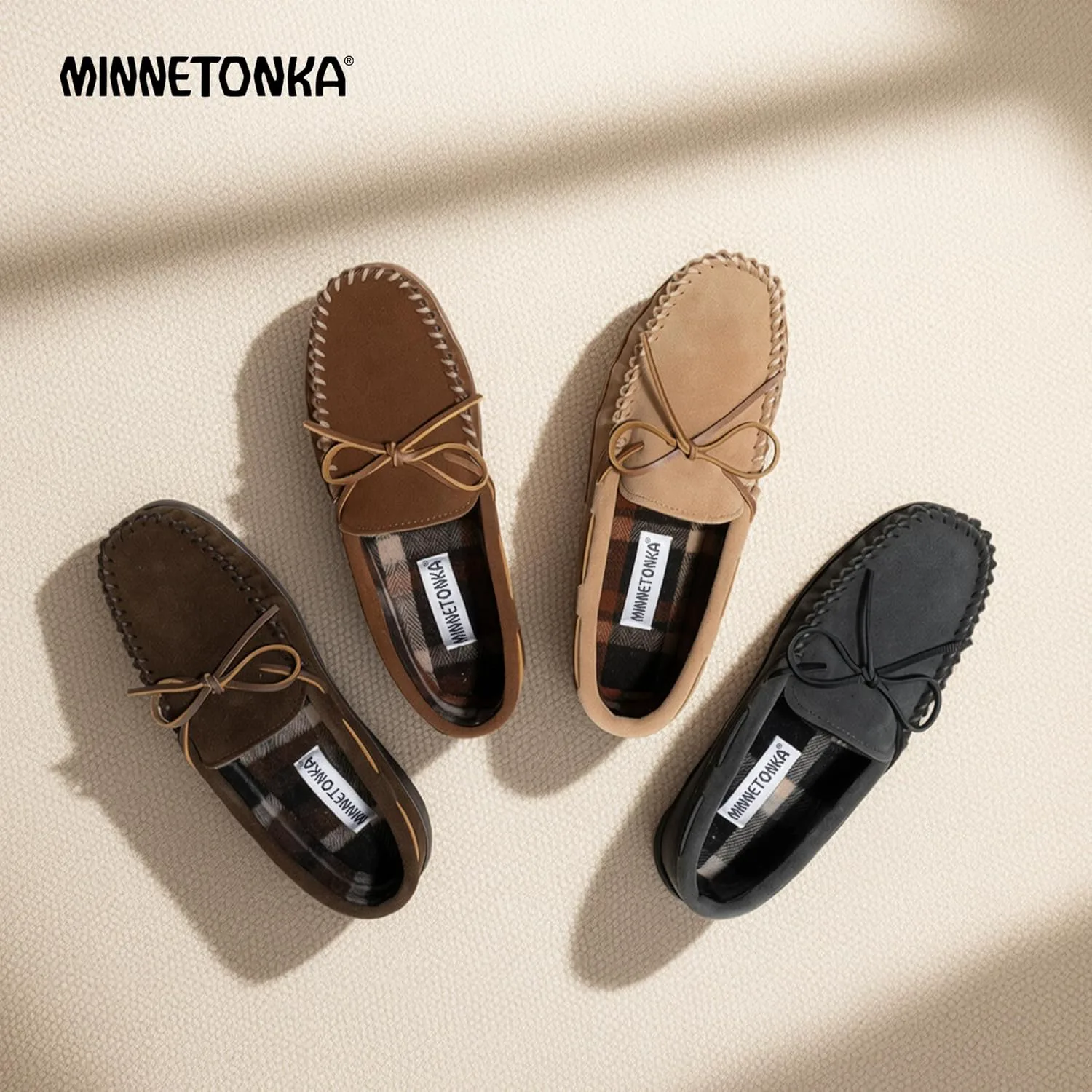 Мокасины Minnetonka для мужчин с твердой подошвой и флисовой подкладкой в клетку — фото 3