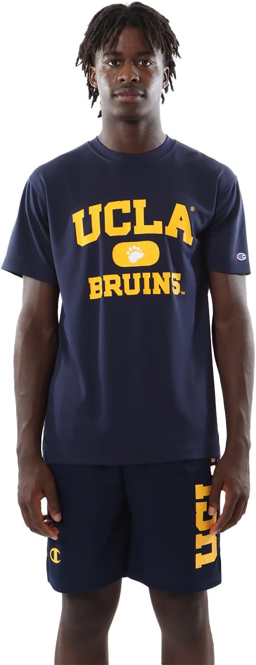 

Мужская баскетбольная футболка Champion, короткий рукав, круглый вырез, антибактериальная и дезодорирующая технология DRYSAVER, графический принт, C3-ZB364, темно-синий