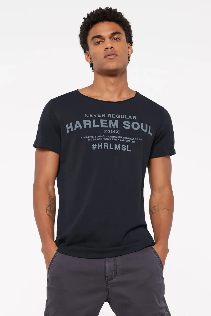 

Рубашка Harlem Soul с круглым вырезом и фиксированными рукавами с отворотами, черный