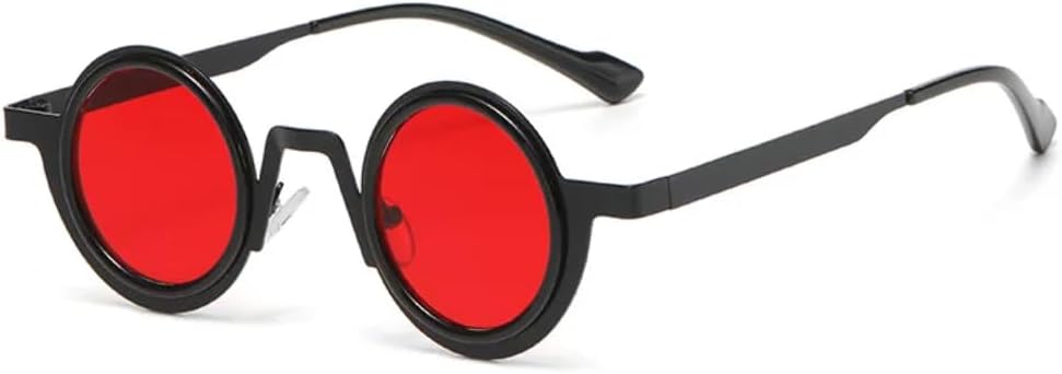 

Ретро маленькие круглые солнцезащитные очки в стиле панк с металлическим покрытием для женщин и мужчин, защита от УФ-излучения UV400, прозрачные линзы, двухцветная оправа UATXTAU, Black Red
