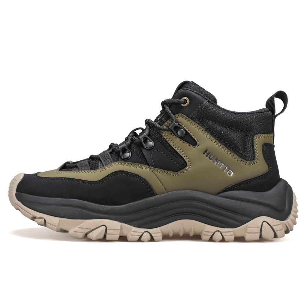 

HUMTTO Кроссовки для треккинга среднего размера с противоскользящим покрытием, мужские, цвет черный хаки