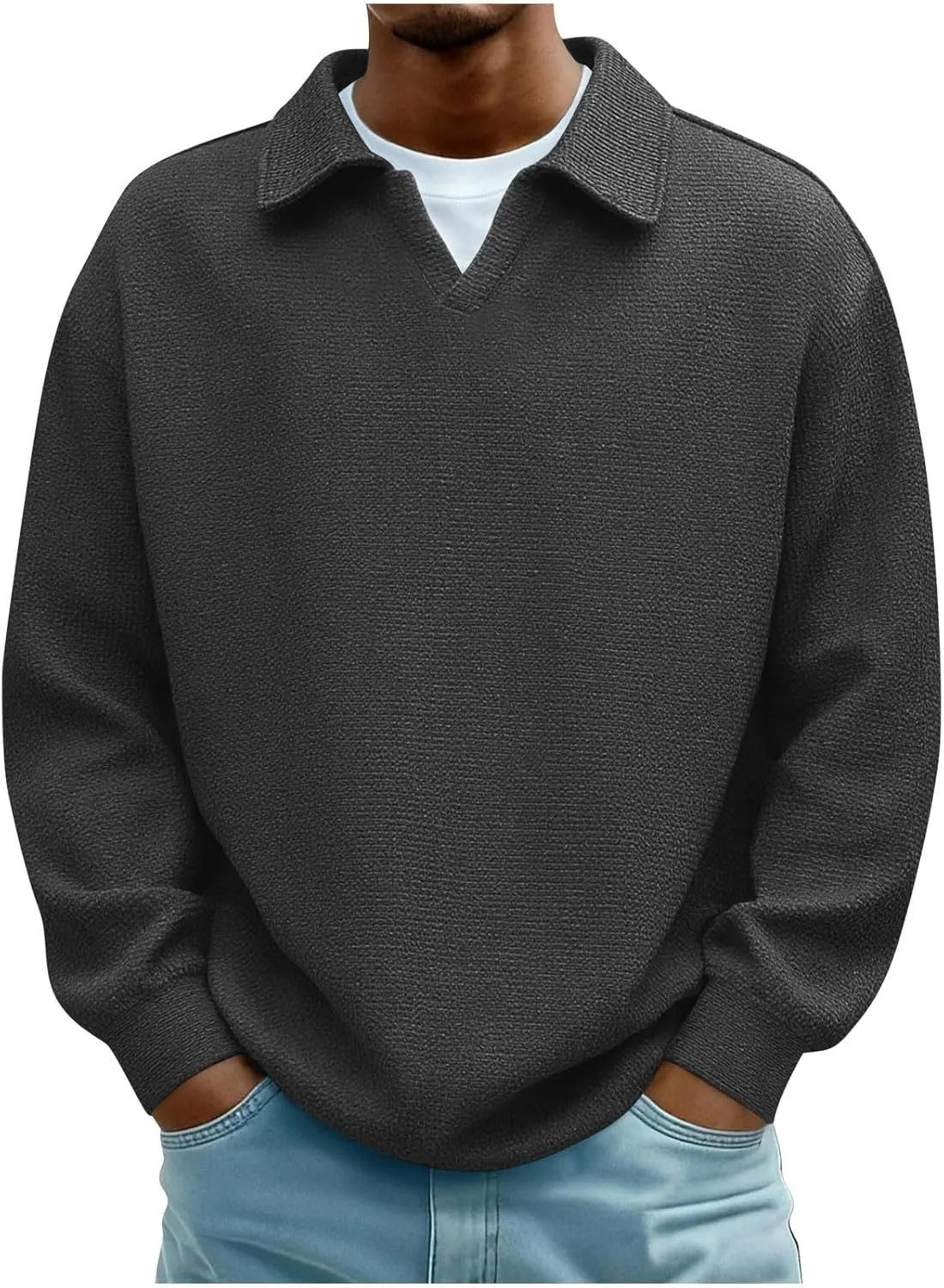 

Мужская классическая рубашка с V-образным вырезом и длинными рукавами