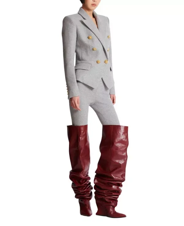 Хлопковый трикотажный пиджак на 6 пуговиц Balmain, Grey — фото 4