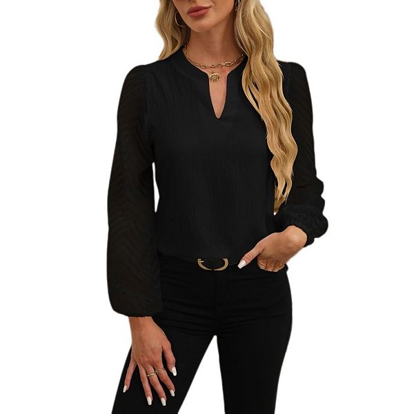 

Блузка женская business casual с кружевными вставками, длинным рукавом и плиссировкой Boddysize, Black