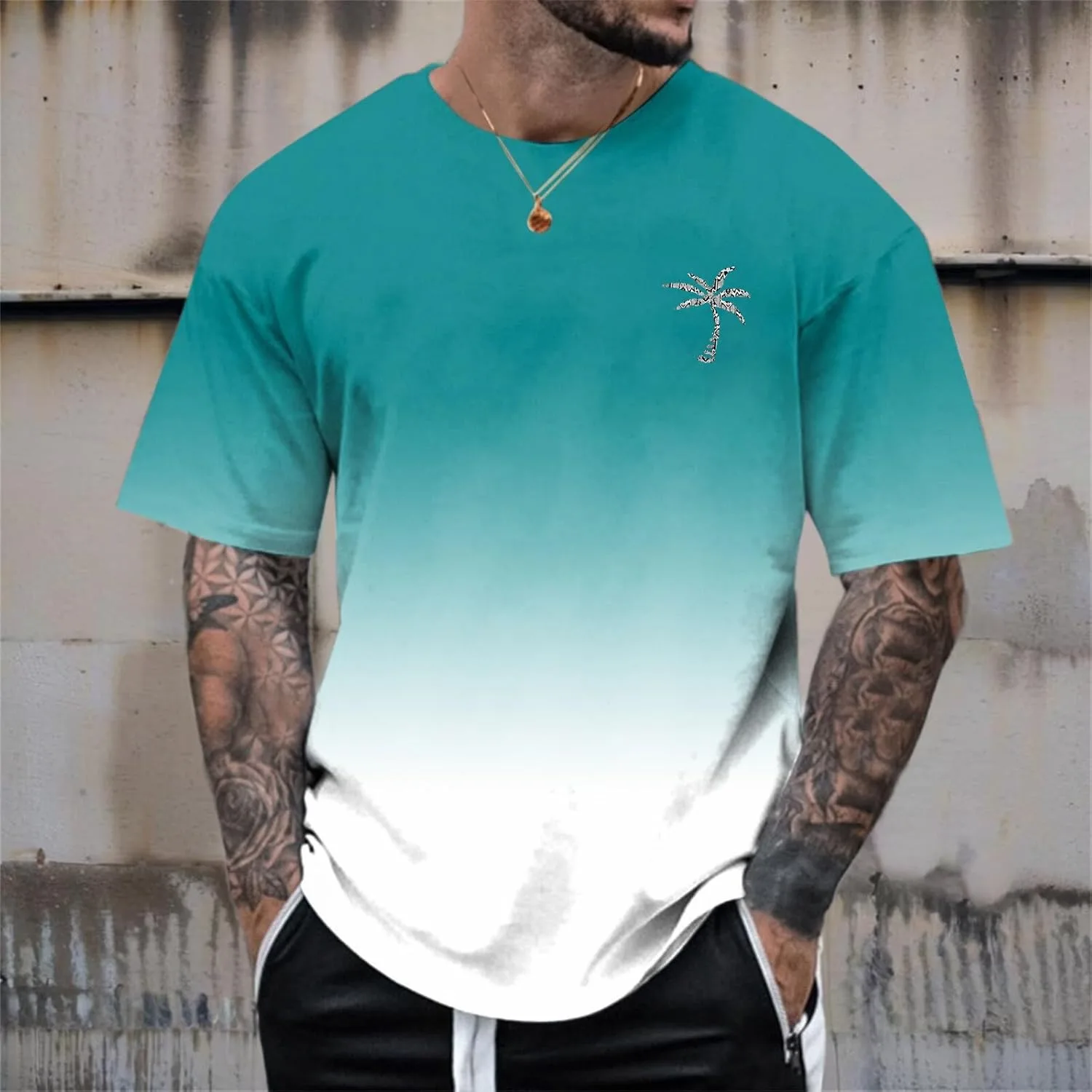 Футболка мужская Casual с принтом, круглый вырез, короткий рукав, Slim Fit — фото 3