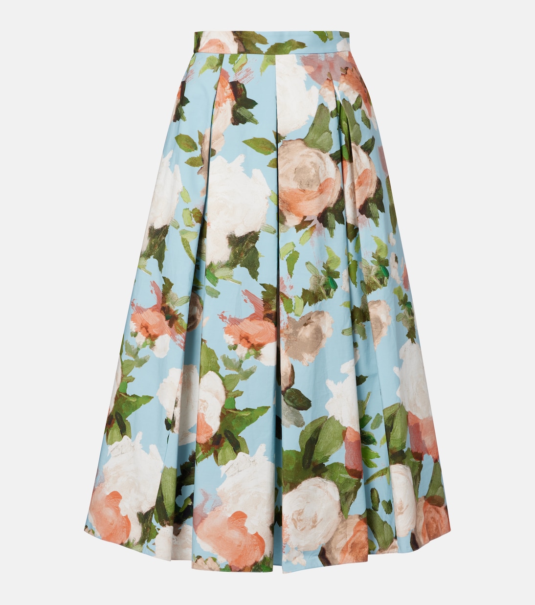 

Цветастая плиссированная хлопковая миди-юбка Erdem, Painted Rose Dream Blue