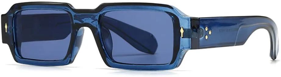 

Популярные модные квадратные солнцезащитные очки для женщин с заклепками, винтажные панк-очки для мужчин, трендовые солнцезащитные очки UV400 MTZJH, Blue Blue