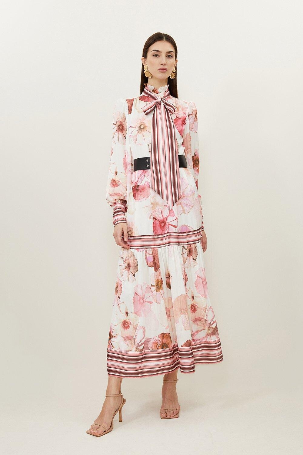 

Тканое платье макси с цветочным принтом Karen Millen, розовый