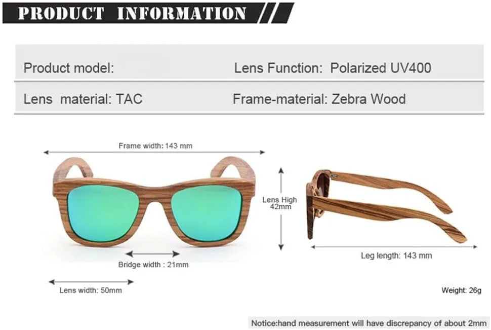 

Модные солнцезащитные очки Zebra Wood с поляризованными линзами UV400 для женщин и мужчин, в деревянном футляре, с различными вариантами цвета линз UJNHGQ, Blue