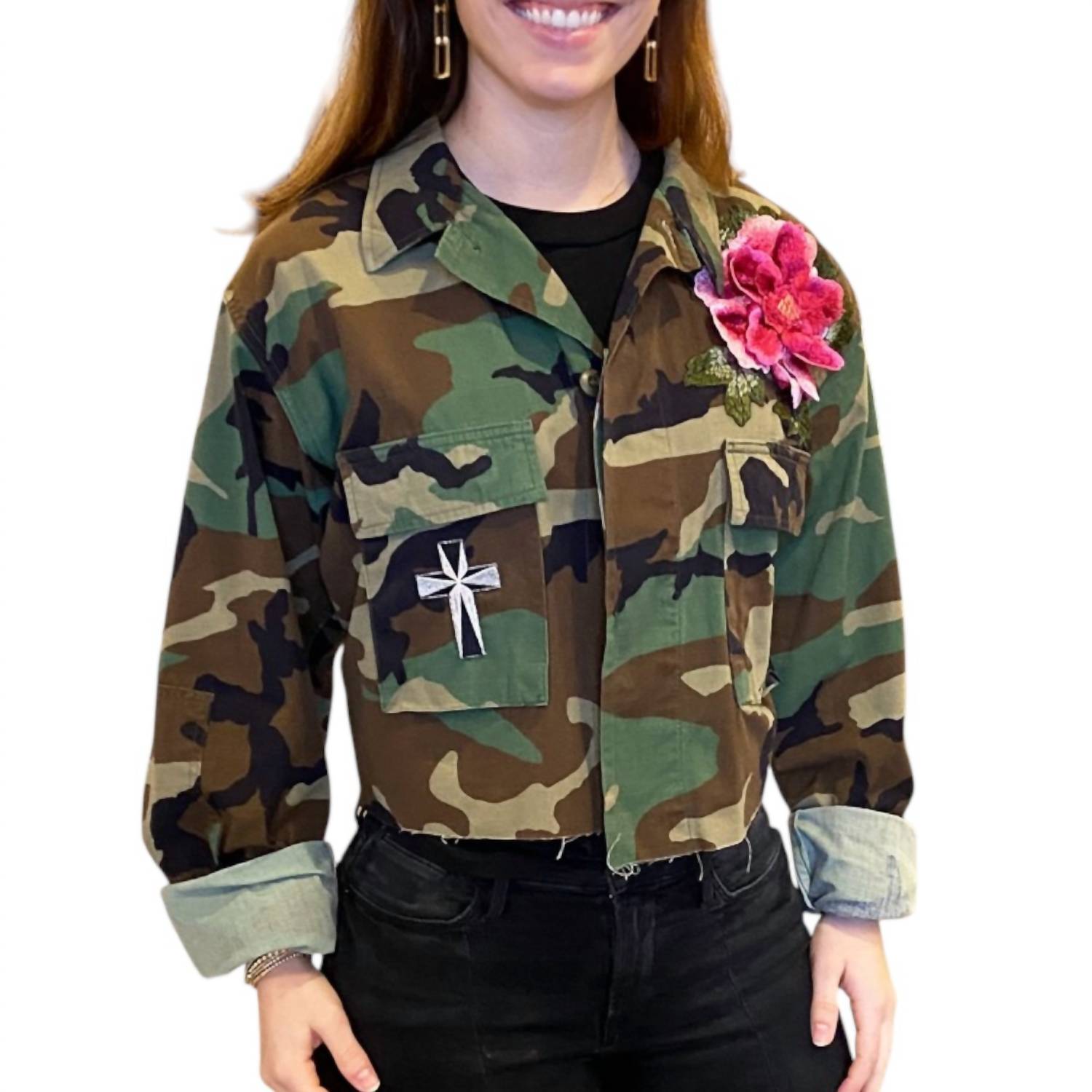 

Армейская куртка с цветочной аппликацией, цвет: разноцветный Josie Bruno Vintage, Multi
