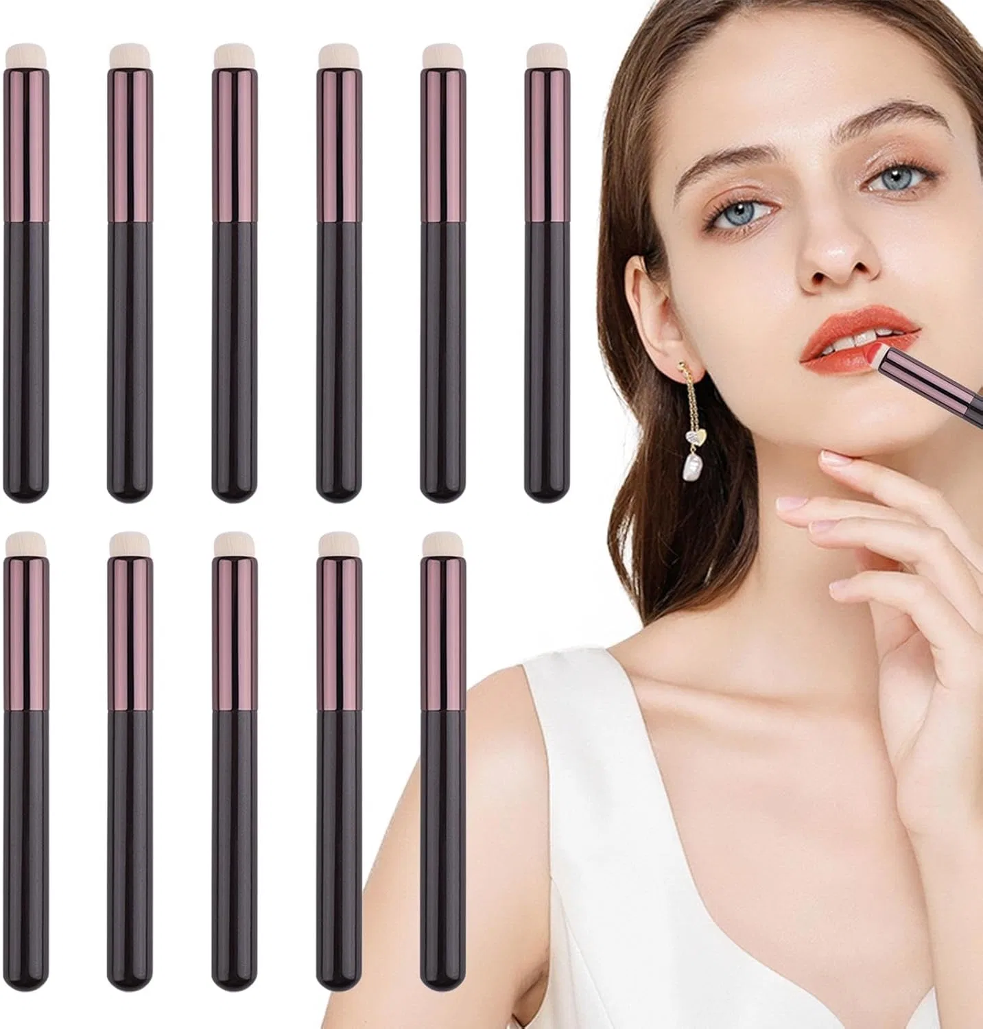 Кисть для губ Lip Smudge Brush, Xatteua, набор 10 шт, 12.7 см, розовый
