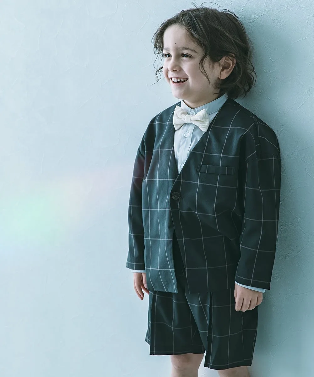 Классический детский комплект из пиджака без воротника и шорт, весна/лето 2026. Devirock, 005-Check