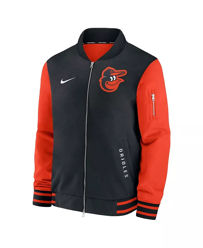 Мужская черно-оранжевая бомбер-куртка с полной застежкой-молнией Baltimore Orioles Authentic Collection Dugout Nike — фото 2